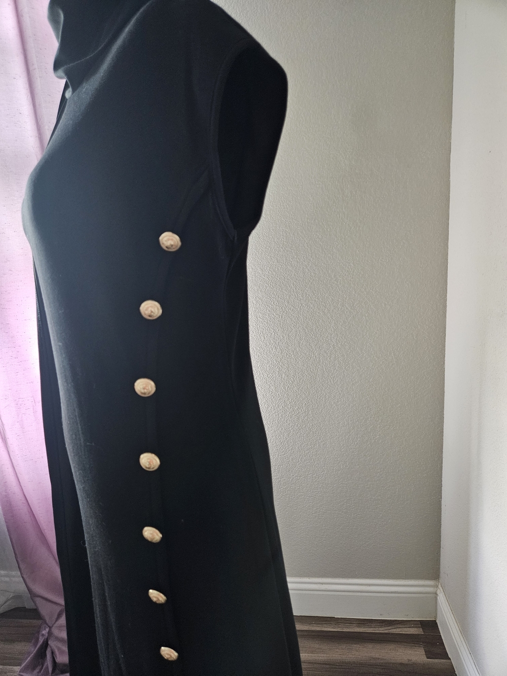 Asymmetrical Black Dress with Side Button Detail - Picture 4 of 8